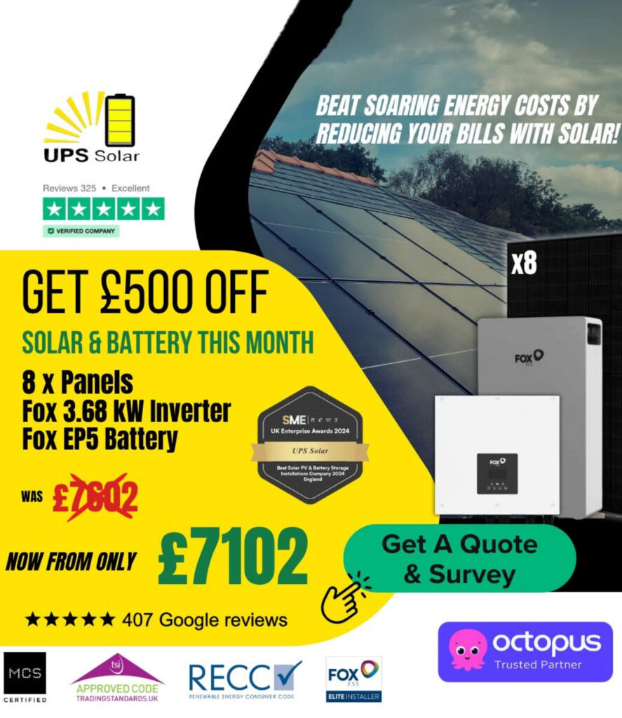 UPS Solar Package Offer 8 panels, Foxx Inverter and Fox Battery